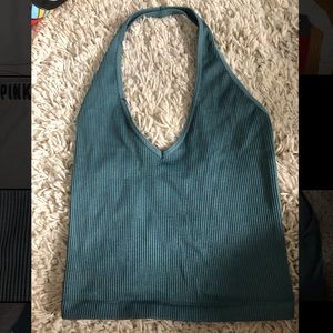 Urban Outfitters Teal Ribbed Halter Top